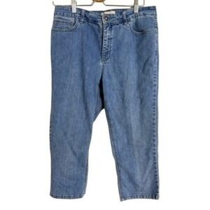 Laura Ashley Womens Blue Denim Cropped Capris Embellished Pockets Size 12